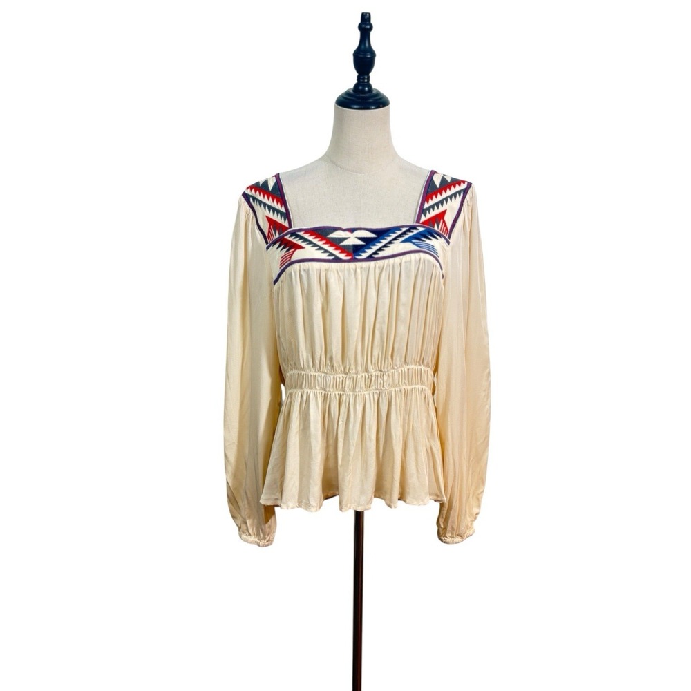 Ariat Jacquard Chimayo Peasent Top Sz XL Cream Boho Western‎